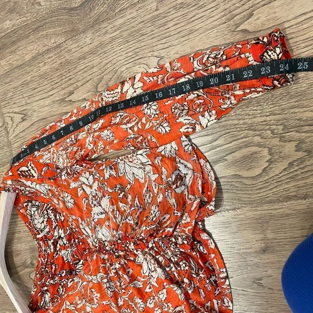 Free People Say The Word Orange Ruby Red Bohemian Peasant Floral Blouse Size Sma